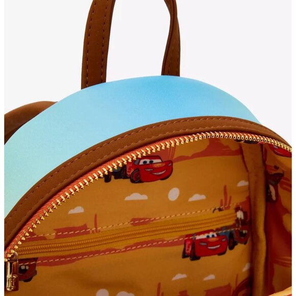 Loungefly Pixar Cars Lightning McQueen Tow Mater Desert Backpack and Wallet NWT - Picture 5 of 9